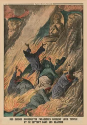 Des moines bouddhistes fanatiques incendient leur temple et se jettent dans les flammes, Île de Formose, illustration de couverture arrière de 